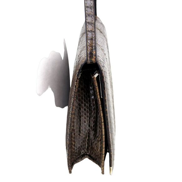 VTG BROWN SNAKE SKIN BLACK REAL LEATHER LINED SHOULDER BAG X-BODY CLUTCH PURSE - Picture 3 of 16